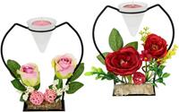 I.GE.A. Teelichthalter »Rose« (Set, 2 Stück), Aus Metall, mit Glaseinsatz, Teelichtkerze und Kunstblumen Kerzenständer Kerzenhalter Tischdeko Kerzen Advent Muttertag Valentinstag