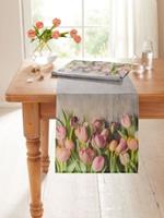 HOME Living Tischläufer SPAR-SET 2x Tulpenblüten Tischläufer grau