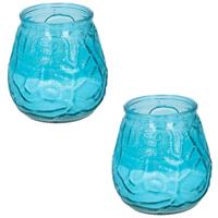 Arti Casa Set Van 4x Stuks Citronella Lowboy Tuin Kaarsen In Blauw Glas 10 Cm - Anti Muggen/insecten Artikelen