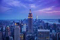 Karo-art Schilderij - Empire state building in de nacht, USA, NYC, Blauw, Premium Print