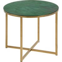 Hioshop Alison hoektafel Ø50 cm groen marmerprint, gouden chroom.