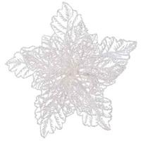1x Kerstboomversiering op clip witte glitter bloem 23 cm - kerstboom decoratie - Wit