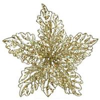 1x Kerstboomversiering op clip gouden glitter bloem 23 cm - kerstboom decoratie - Goud