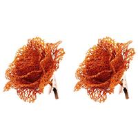 Cosy & Trendy Oranje kanten glitter roos op clip 10 cm - Feestversiering/decoratie