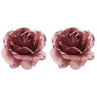 Bellatio 8x Oud roze decoratie bloemen rozen op clip 14 cm - Kerstversiering/woondeco/knutsel/hobby bloemetjes/roosjes