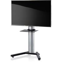 Hioshop StadinoMini TV-meubel met V-voet en 1 glazen legger, Zilverkleurig, zwart glas.