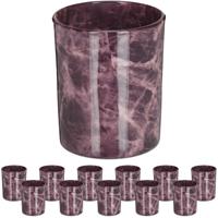 RELAXDAYS Teelichtgläser, 12er Set, Marmor-Optik, Teelichthalter Glas, H x D: 8,5 x 7 cm, dekorative Kerzengläser, lila