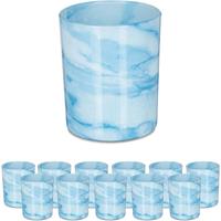 RELAXDAYS Teelichtgläser, 12er Set, Teelichthalter aus Glas, schlichtes Design, H x D: 8,5 x 7 cm, Deko, blau/creme