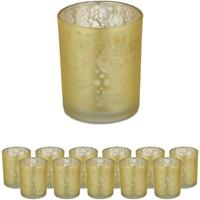 RELAXDAYS Teelichtgläser, 12er Set, Teelichthalter aus Glas, Weihnachten, Votivgläser, H x D: 8,5 x 7 cm, Deko, gold
