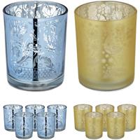 RELAXDAYS Teelichtgläser, 12er Set, Teelichthalter aus Glas, ganzjährig, Votivgläser, HxD: 8,5 x 7 cm, Deko, gold/silber