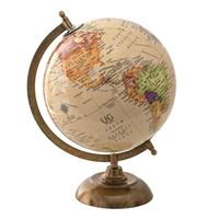 Clayre & Eef Wereldbol Decoratie 22*22*30 Cm Beige Hout, Metaal Globe Aardbol Woonaccessoires Beige Globe Aardbol