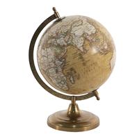 Clayre & Eef Wereldbol Decoratie 22*22*30 Cm Geel, Bruin Hout, Metaal Globe Aardbol Woonaccessoires Geel Globe Aardbol