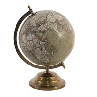 Clayre & Eef Wereldbol Decoratie 22*22*30 Cm Groen Hout, Metaal Globe Aardbol Woonaccessoires Groen Globe Aardbol