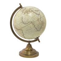 Clayre & Eef Wereldbol Decoratie 22*22*33 Cm Beige Hout, Metaal Globe Aardbol Woonaccessoires Beige Globe Aardbol