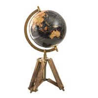 Clayre & Eef Wereldbol Decoratie 18*16*26 Cm Zwart Hout, Metaal Globe Aardbol Woonaccessoires Zwart Globe Aardbol