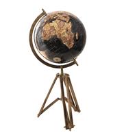 Clayre & Eef Wereldbol Decoratie 28*26*55 Cm Zwart Hout, Metaal Globe Aardbol Woonaccessoires Zwart Globe Aardbol