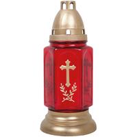 HS CANDLE Grableuchte aus Glas ( 24 cm ) mit Kreuz inklusiv Kerze - Design Bella rot