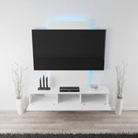Tronitechnik TV-Lowboard TV Möbel hängend mit LED-Beleuchtung Wohnschrank Wohnzimmer Schrankwand Wohnwand Mediawand Hochglanz weiß 160cm x 38,5cm