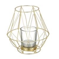 RELAXDAYS Teelichthalter, geometrisches Design, Kerzenhalter mit Votivglas, Metall, Kerzenständer, HxD: 14 x 14 cm, gold