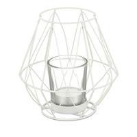 RELAXDAYS Teelichthalter, geometrisches Design, Kerzenhalter mit Votivglas, Metall, Kerzenständer, HxD: 14 x 14 cm, weiß