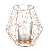 RELAXDAYS Teelichthalter, geometrisches Design, Kerzenhalter mit Votivglas, Metall, Kerzenständer, HxD: 14x14 cm, kupfer