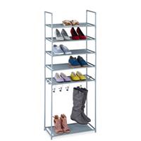 RELAXDAYS Schuhregal 6 Ebenen, Stecksystem, für 12 Paar Schuhe, Flur, 4 Stiefelhaken, Metall & Stoff, Schuhablage, grau - 