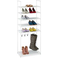 RELAXDAYS Schuhregal 6 Ebenen, Stecksystem, für 12 Paar Schuhe, Flur, 4 Stiefelhaken, Metall & Stoff, Schuhablage, weiß - 