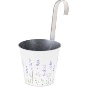 Bloempot/plantenbak Zink Met Ophanghaak Creme Wit Met Lavendel 14 X 13 X 26 Cm - Plantenpotten