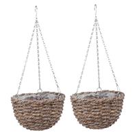 2x Stuks Rieten Hangende Rotan Manden/bloempotten/plantenpotten 31 Cm - Plantenpotten