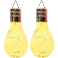 Lumineo 2x Buiten Led Gele Lampbolletjes Solar Verlichting 14 Cm - Buitenverlichting
