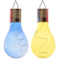 Lumineo 2x Buiten/tuin Led Blauw/geel Peertjes Solar Verlichting 14 Cm - Buitenverlichting