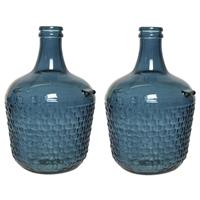 Decoris 2x Stuks Fles Vaas/bloemenvaas Recycled Glas Blauw 20 X 30 Cm