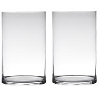 Bellatio Set Van 2x Stuks Transparante Home-basics Cylinder Vorm Vaas/vazen Van Glas 25 X 19 Cm - Vazen