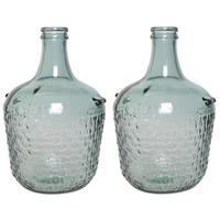 Decoris Set Van 2x Stuks Fles Vazen/bloemenvazen Recycled Glas Lichtblauw 27 X 42 Cm - Vazen
