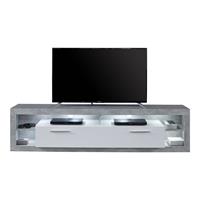 Hioshop Rock Tv-meubel 200 Cm 1 Vouwbaar, 4 Open Vakken Beton Decor, Wit, Wit Hoogglans.