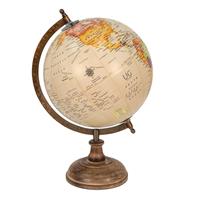 Clayre & Eef Wereldbol Decoratie 22*22*37 Cm Beige, Bruin Hout, Ijzer Rond Globe Aardbol Beige Globe Aardbol
