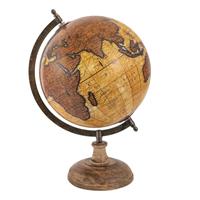 Clayre & Eef Wereldbol Decoratie 22*22*37 Cm Bruin, Beige Hout, Metaal De Wereld Globe Aardbol Bruin Globe Aardbol