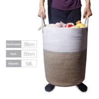 Zedelmaier Wäschekorb aus geschmorter Baumwolle mit Griff, Spielzeugaufbewahrung (H34 oder H50) weiß/grau