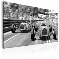 Karo-art Schilderij - Formule 1 retro, Monaco, Zwart/Wit, 3 maten, Premium print op echt Italiaans canvas, Wanddecoratie, Terug in de tijd