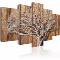 Karo-art Schilderij - Boom in de Winter, Hout Look(dus NIET op hout), wanddecoratie 5luik , premium print op echt Italiaans canvas, voor slaap en woonkamer, Wanddecoratie