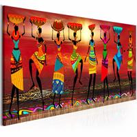 Karo-art Schilderij - Dansende vrouwen uit Afrika , multi kleur, 3maten, Premium Print op echt Italiaans canvas, Wanddecoratie