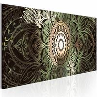 Karo-art Schilderij - Emerald Mandala , groen, Abstracte afbeelding, 3 maten, Print op Italiaans canvas, voor slaapkamer en woonkamer, Wanddecoratie