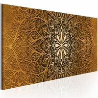 Karo-art Schilderij - Gouden Finesse mandala , goud look, 3 maten, print op echt Italiaans canvas, levenslang genieten, wanddecoratie