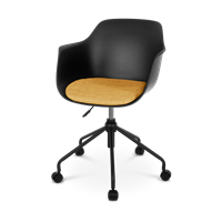 Nolon Nout bureaustoel zwart met armleuningen en okergeel zitkussen - zwart onderstel