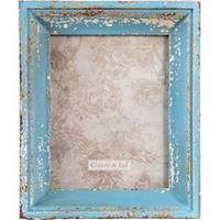 Clayre & Eef Fotolijst 27*6*32 cm / 18*24 cm Beige Blauw Hout Glas Rechthoek Fotokader Wissellijst Foto Frame