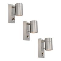 HOFTRONIC™ 3x Mason wandlamp - 4000K warm wit - Bewegingsmelder en schemerschakelaar - IP44 spatwaterdicht - Spotlight voor binnen en buiten - RVS