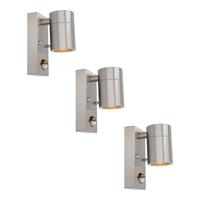 HOFTRONIC™ 3x Mason wandlamp - 2700K warm wit - Bewegingsmelder en schemerschakelaar - IP44 spatwaterdicht - Spotlight voor binnen en buiten - RVS