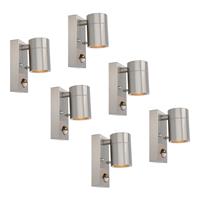 HOFTRONIC™ 6x Mason wandlamp - 2700K warm wit - Bewegingsmelder en schemerschakelaar - IP44 spatwaterdicht - Spotlight voor binnen en buiten - RVS