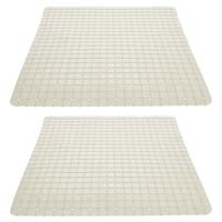 2x stuks creme witte anti-slip badmatten 55 x 55 cm vierkant - Badkuip mat - Grip mat voor in douche of bad