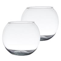 Bellatio Set van 2x stuks transparante ronde bol vissenkom vaas/vazen van glas 9 x 11 cm - Bloemenvaas voor binnen gebruik